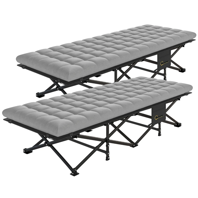Outsunny Set of 2 Camping Cot with Soft Pad, 32" Extra Wide Folding Cots with Non-Slip Feet and Carry Bag, Grey