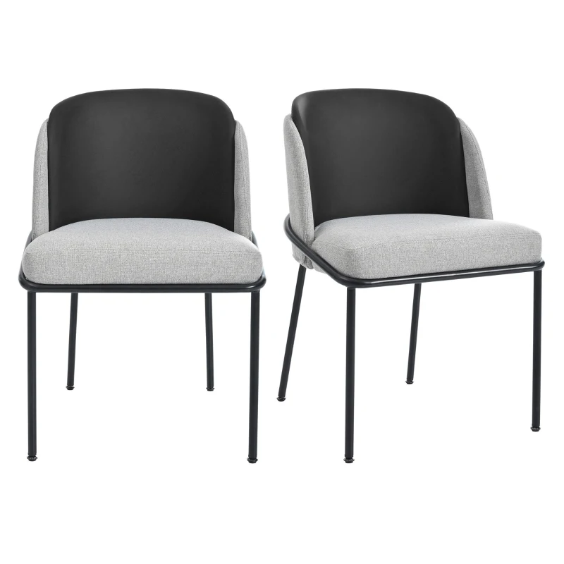 Set of 2 Sleek Dining Chairs with Ergonomic Backrest, Durable Chairs Set with Solid Frame, 21.5'' L x 21.5'' W x 33.5'' H, Black+Gray