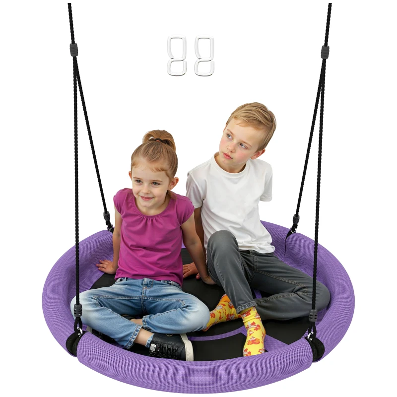 Qaba 100cm Diameter Nest Seat for Kids with Height Adjustable Hanging Ropes for Outdoor, Playground, Garden, Purple
