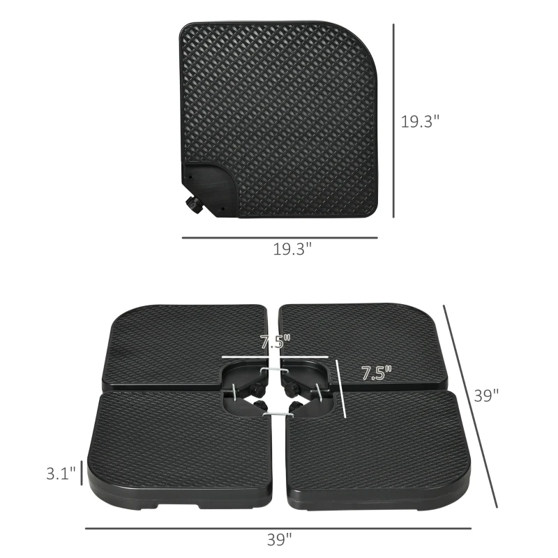 Outsunny 4PCs 175lb Cantilever Patio Umbrella Base Weights, HDPE Water and Sand Filled Umbrella Weights, Black