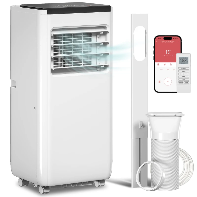 HOMCOM 8000 BTU Portable 4-in-1 Air Conditioner with Cool, Dehumidifier, Fan, Sleep, WiFi Voice Remote Control, White