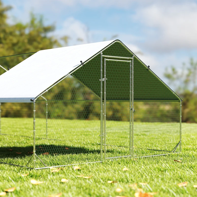 PawHut Large Chicken Coop with Waterproof and Anti-UV Cover, Spire Shaped for Outdoor and Yard Farm Use, 33' x 10' x 6.4'