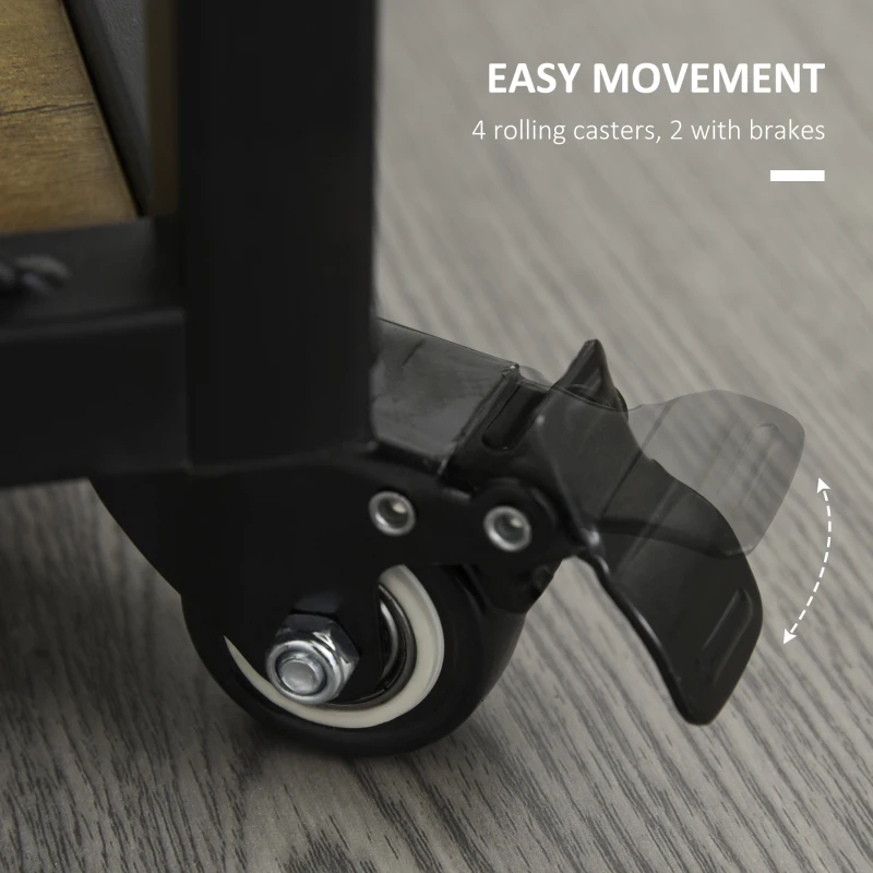 HOMCOM Retro Industrial Bar Serving Cart Rolling Kitchen Island Storage Utility Trolley with 5-bottle Wine Rack & Serving Tray