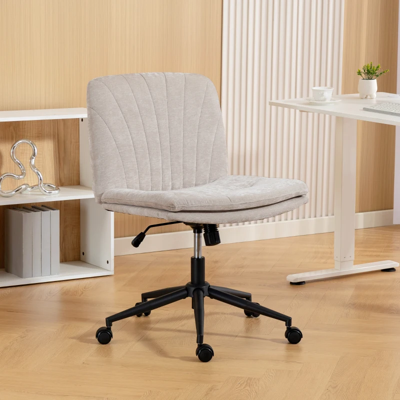 HOMCOM Criss Cross Chair with Wheels, Wide Office Chair with No Arms, Adjustable Height, Tilting, Beige