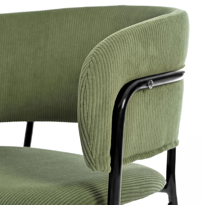 Modern Corduroy Side Chair with Ergonomic Curved Back, Minimalist Lounge Chair for Living Room, 30.5" L x 21.5" W x 19.5" H, Green