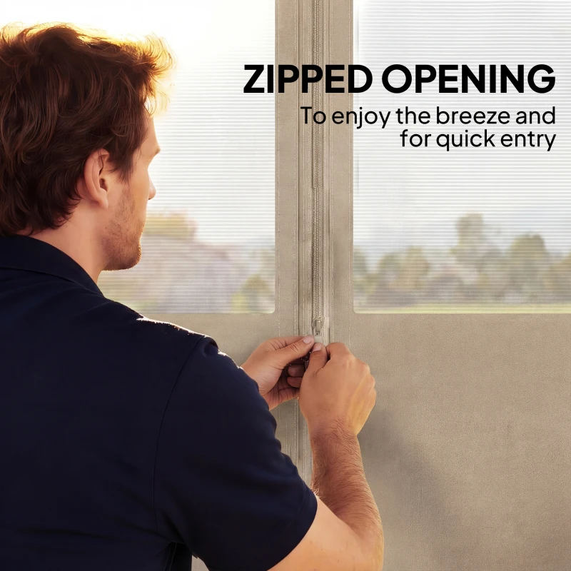 Outsunny Gazebo Curtains, 10' x 10' Universal Replacement Privacy Curtain, 4-Panels Sidewall with Roll up Mesh Windows, Khaki