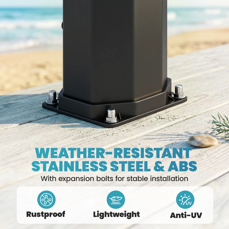 Outsunny 16 Gal Solar Heated Shower, 7.4 FT Outdoor Shower with 2 Shower Heads, Adjustable Temperature, Foot Faucet