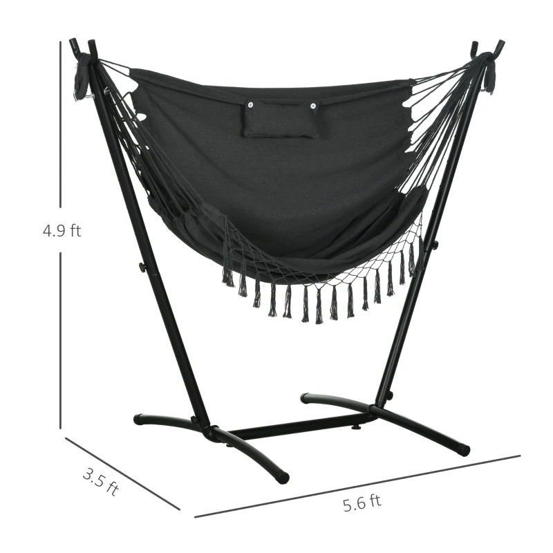 Outsunny U Shape Stand Hammock Chair, Headrest Include Hammock Swing, Dark Gray
