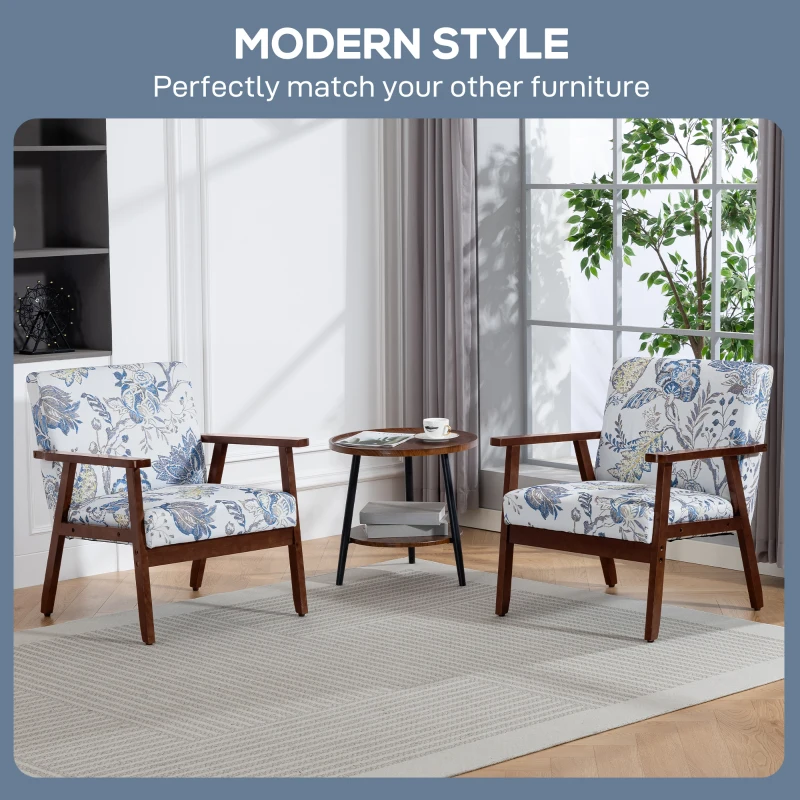 HOMCOM 2 PCS Modern Accent Chairs with Cushioned Seat, Upholstered Linen-Feel Armchair for Bedroom, Living Room, Multicolored