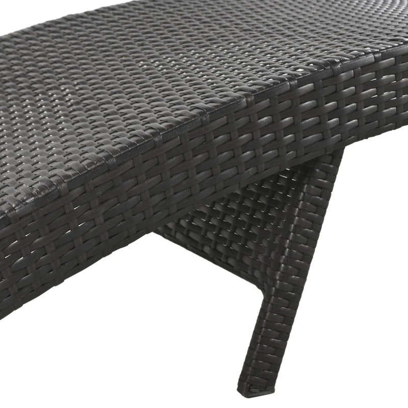 Set of 2 Outdoor Wicker Chaise Lounge with Adjustable Backrest, Ergonomic Recliners with Side Table, 80'' L x 27'' W x 36'' H, Dark Brown