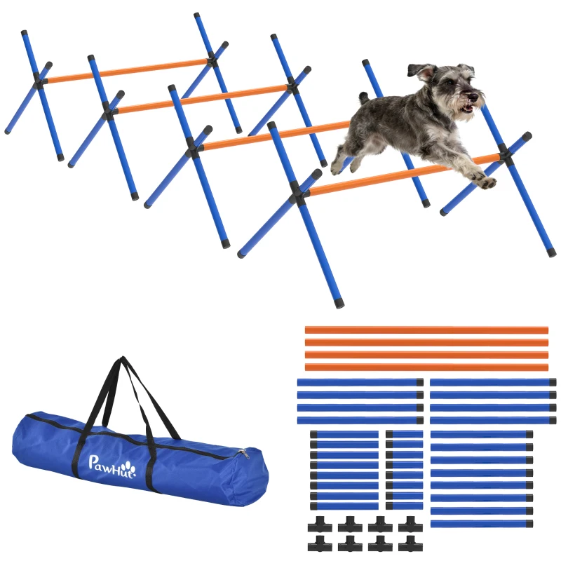 PawHut 4 Pieces Dog Agility Equipment, Dog Agility Course Backyard Set with Adjustable Height Jump Bars and Carry Bag