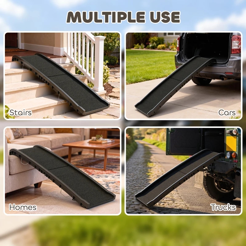 PawHut 61 Inches Folding Pet Ramp with Frosted Surface, Raised Side Rails, for Cars, SUVs