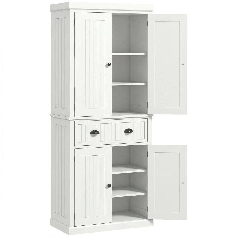HOMCOM 72" Kitchen Pantry, Freestanding Storage Cabinet with Drawer, Doors, Cream White