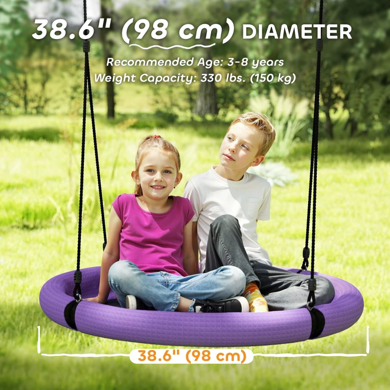 Qaba 100cm Diameter Nest Seat for Kids with Height Adjustable Hanging Ropes for Outdoor, Playground, Garden, Purple