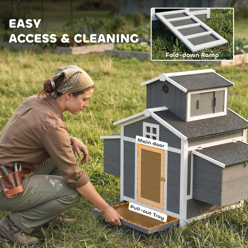 PawHut Chicken Coop for 2 Chickens, Wooden Hen House with Nesting Box, Pull-Out Tray, Ventilation Windows