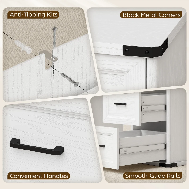 HOMCOM 55" Computer Desk with 7 Drawers, Farmhouse Executive Desk for Home Office, Study, Bedroom, White Wood Grain