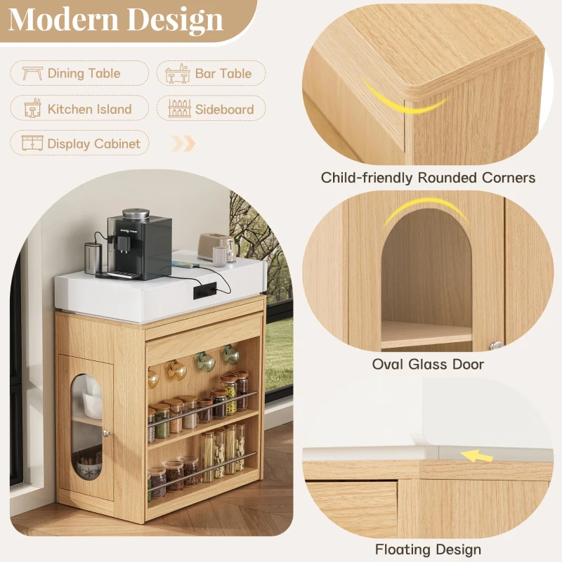 Extendable Dining Table with Folding Tabletop, Multi-Functional Kitchen Island with Drawers, 57.5" L x 32.5" W x 38" H, Creamy White+Natural