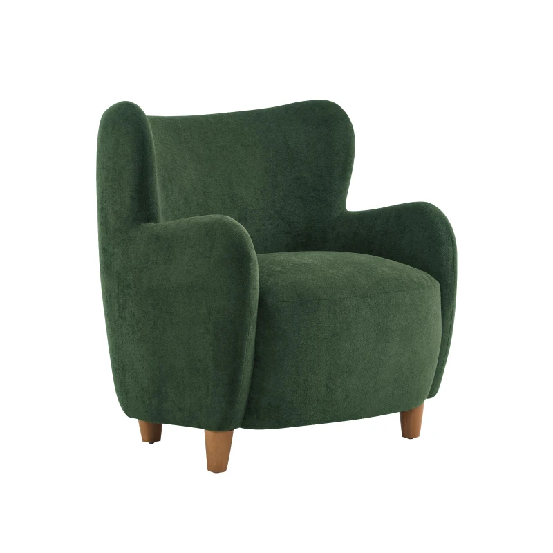 Luxe Wingback Armchair with Pocket-Spring Cushion, Elegant Lounge Chair for Living Room, 31" L x 32" W x 33" H, Light Teak+Olive Green