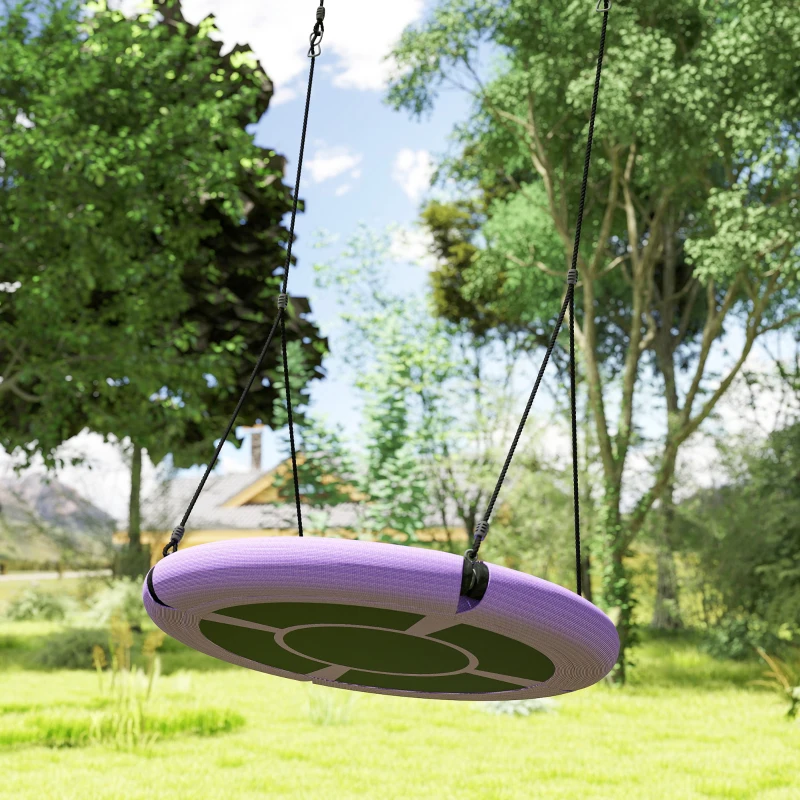 Qaba 100cm Diameter Nest Seat for Kids with Height Adjustable Hanging Ropes for Outdoor, Playground, Garden, Purple