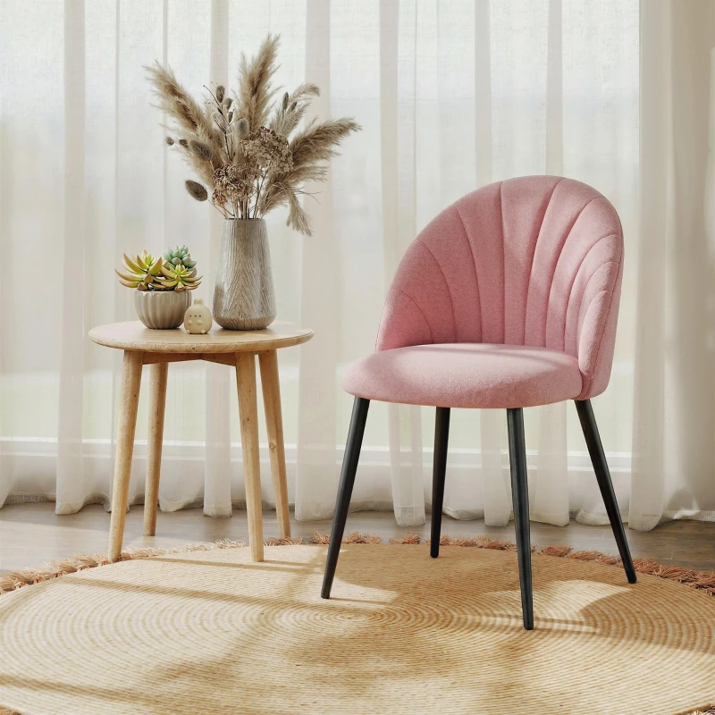 HOMCOM Modern Dining Chairs Set of 4, Upholstered Dining Room Chairs with Metal Legs, Shell Backrest, Padded Seat, Pink