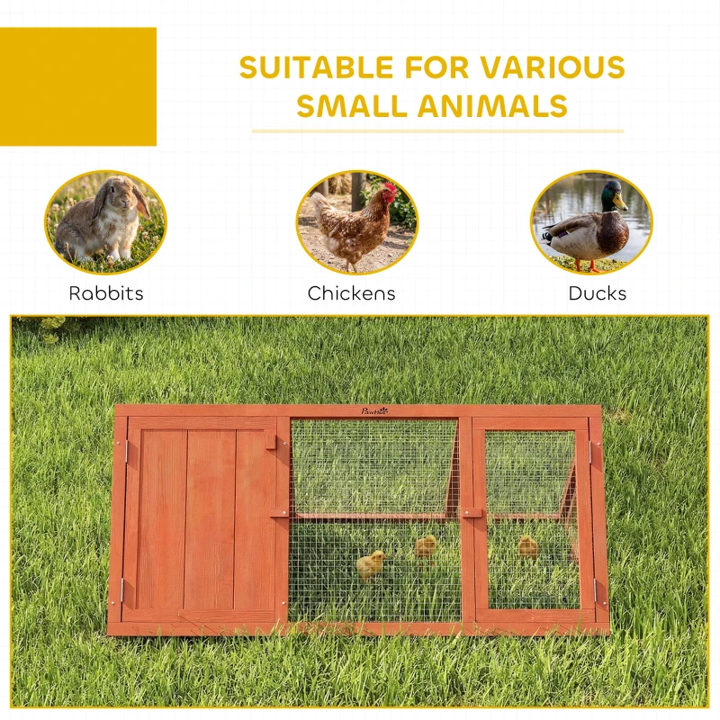 PawHut Rabbit Hutch, Wooden Guinea Pig Hutch with Run and Doors, Outdoor Triangle Bunny House for Rabbits,Duck and Chicken