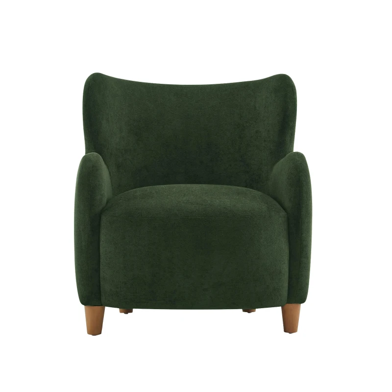 Luxe Wingback Armchair with Pocket-Spring Cushion, Elegant Lounge Chair for Living Room, 31" L x 32" W x 33" H, Light Teak+Olive Green