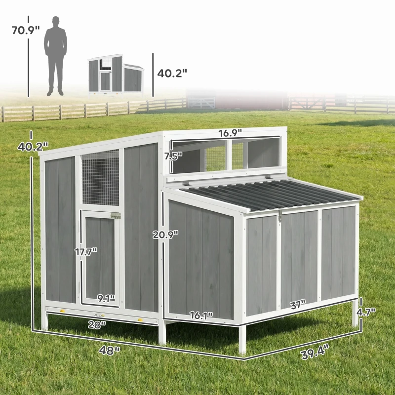 PawHut Chicken Coop, Wooden Chicken House for 4-6 Hens, Outdoor Hen House with Nesting Box, Pull-Out Tray and Weatherproof Roof
