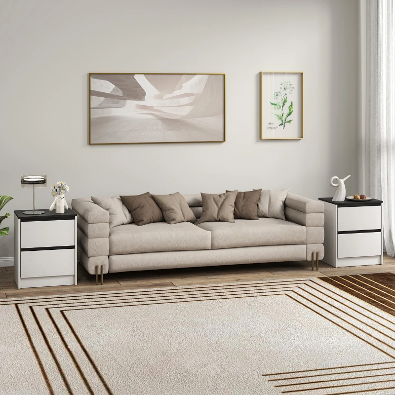 HOMCOM Nightstands Set of 2, Modern Bedside Tables with 2 Drawers, End Side Tables for Bedroom, White