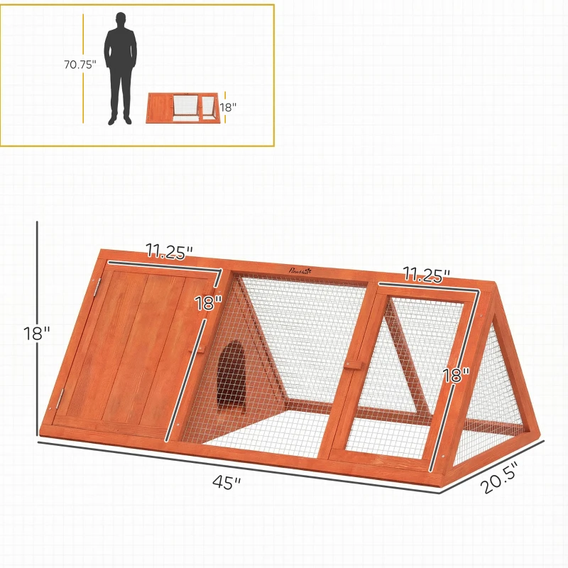 PawHut Rabbit Hutch, Wooden Guinea Pig Hutch with Run and Doors, Outdoor Triangle Bunny House for Rabbits,Duck and Chicken