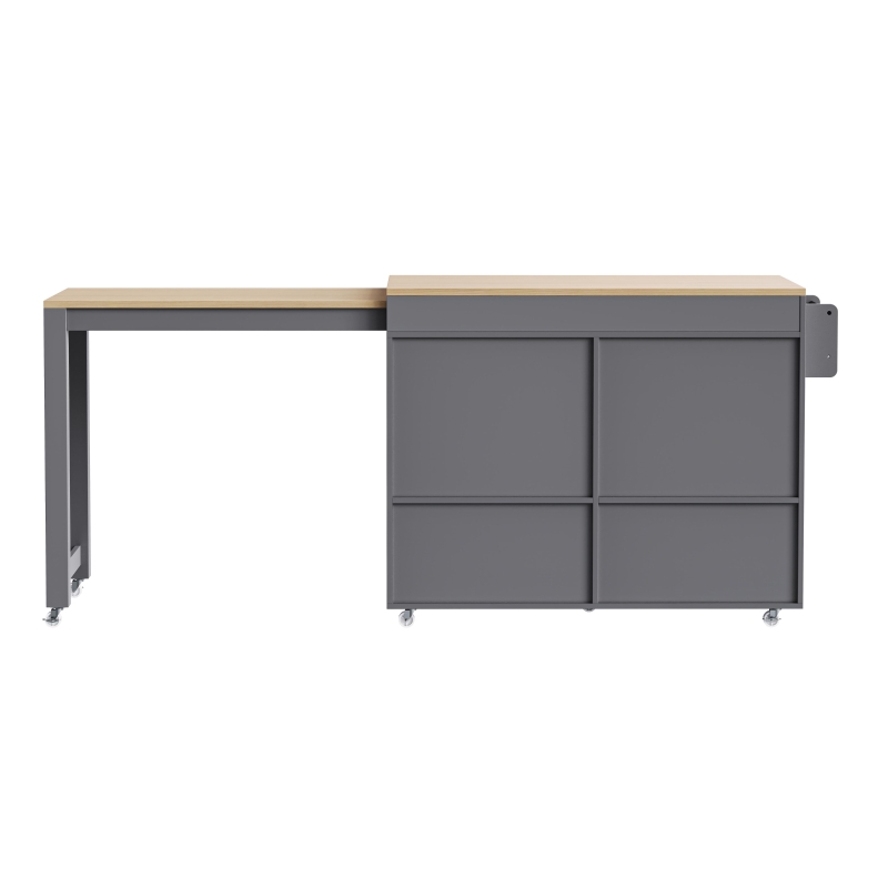 Space-Saving Kitchen Cart with 27" Extendable Dining Table, Rolling Kitchen Island with Ample Storage, 74.5'' L x 19.5'' W x 36'' H, Grey