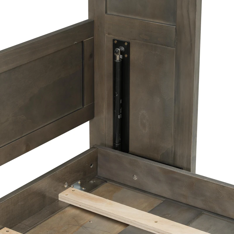 Full Size Murphy Bed with LED Light and Built‑In Desk, Foldable Platform Bed with Smooth Hydraulic Lift, 83" L x 60.5" W x 62" H, Brown