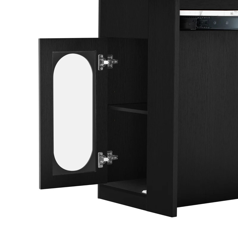 Extendable Dining Table with Folding Tabletop, Multi-Functional Kitchen Island with Drawers, 57.5" L x 32.5" W x 38" H, Black+White Marble