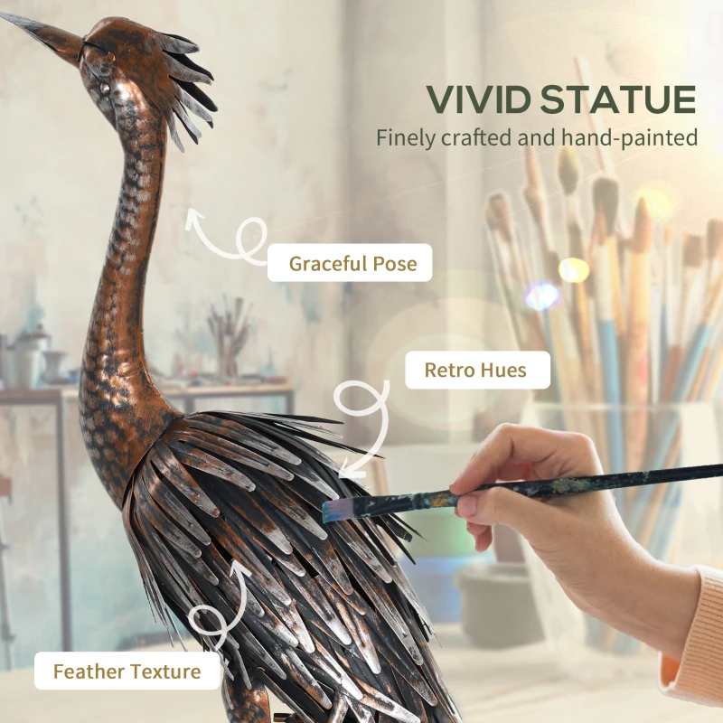 Outsunny Garden Statue Heron Standing Lawn Sculpture Statue Ornament with Stakes for Lawn 12.2"W x 7.1"D x 28"H Silver Tone