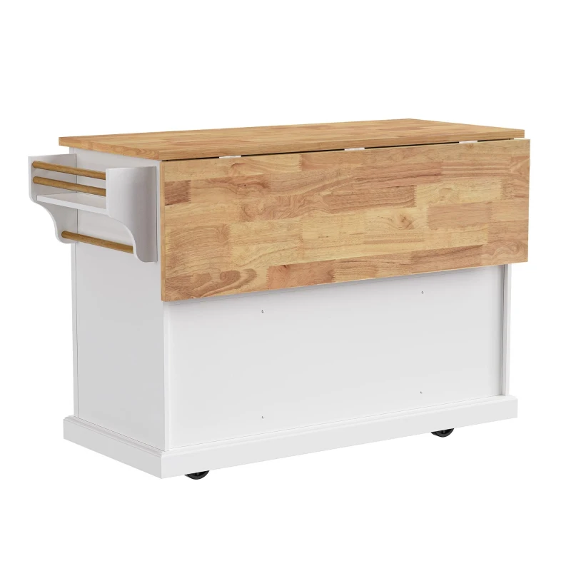 Rolling Kitchen Island with 3 Drawers and Adjustable Shelves, Stylish Kitchen Cart for Kitchen or Dining Area, 54'' L x 29.5'' W x 36'' H, White
