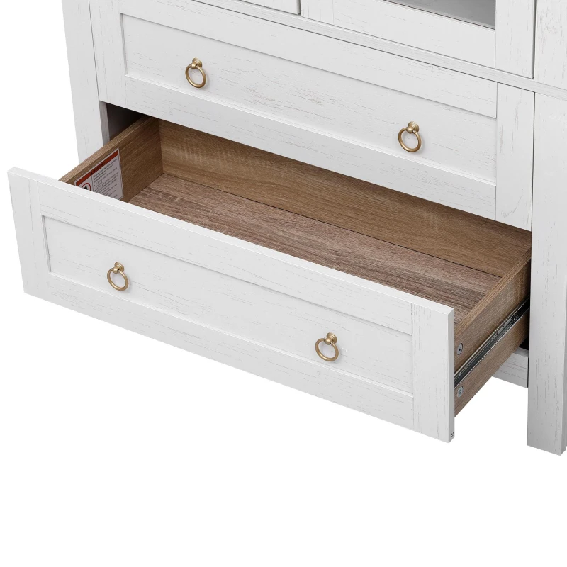 Arched Kitchen Pantry Cabinet with 2 Large Drawers, Stylish Storage Cabinet with Adjustable Shelves, 30'' L x 15.5'' W x 71'' H, White