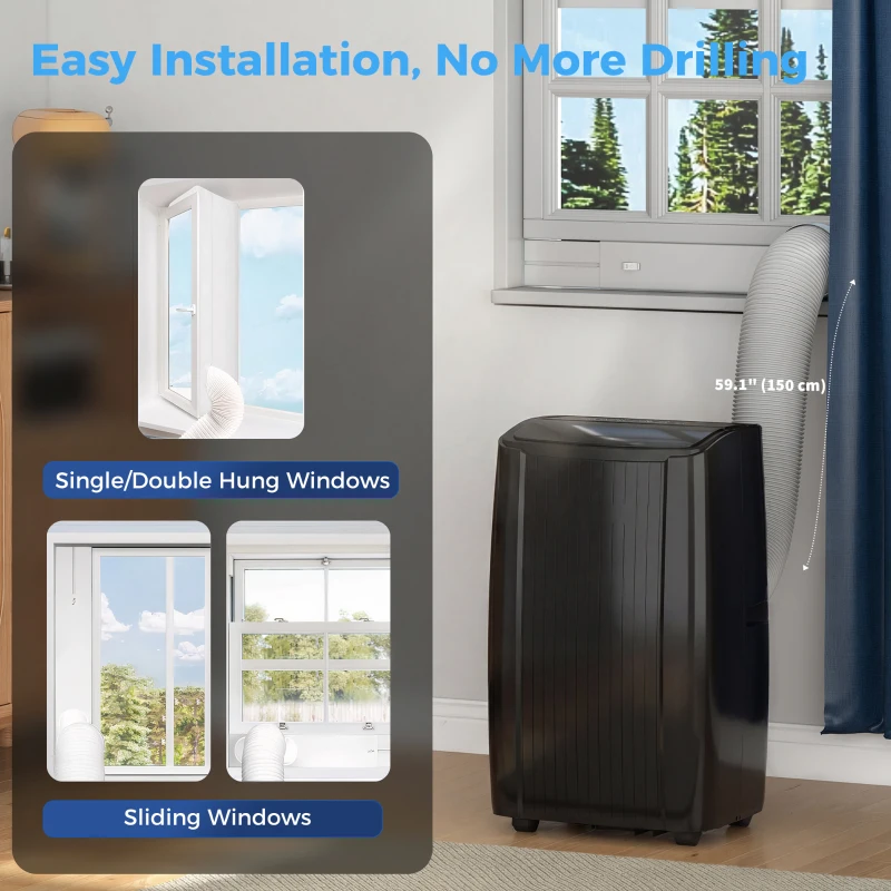 HOMCOM 14000 BTU 5-in-1 Portable Air Conditioner with Cool, Heat, Dehumidifier, Fan, Sleep, WiFi Voice Control, Black