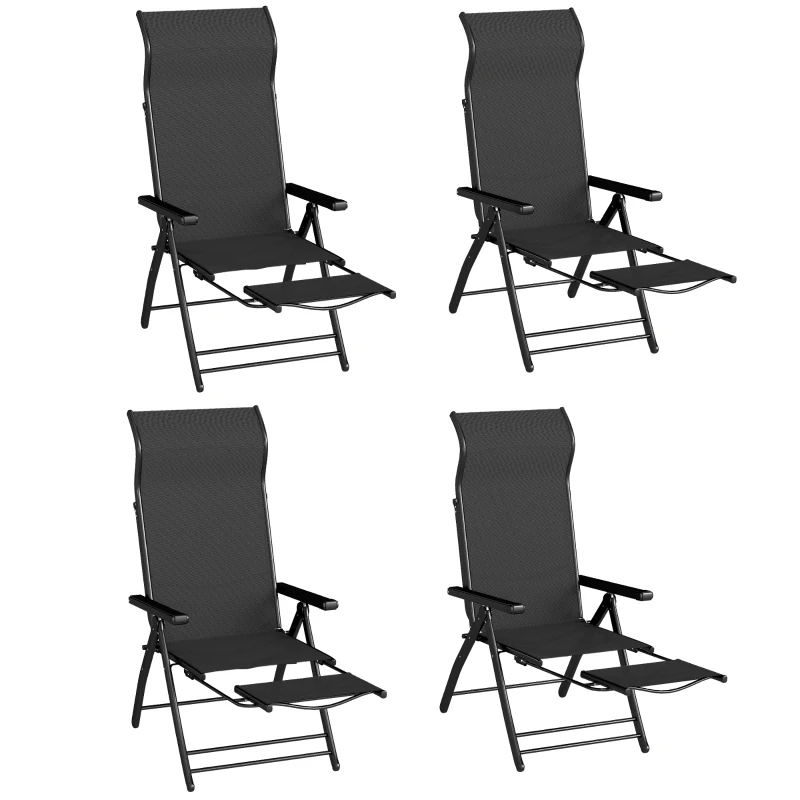 Outsunny Folding Patio Chairs Set of 2, 5-Position Outdoor Lounge Chairs with High Back, Retractable Footrest, Black