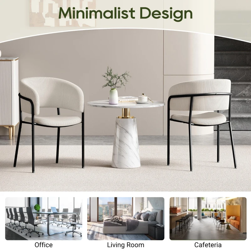 Modern Corduroy Side Chair with Ergonomic Curved Back, Minimalist Lounge Chair for Living Room, 30.5" L x 21.5" W x 19.5" H, Beige