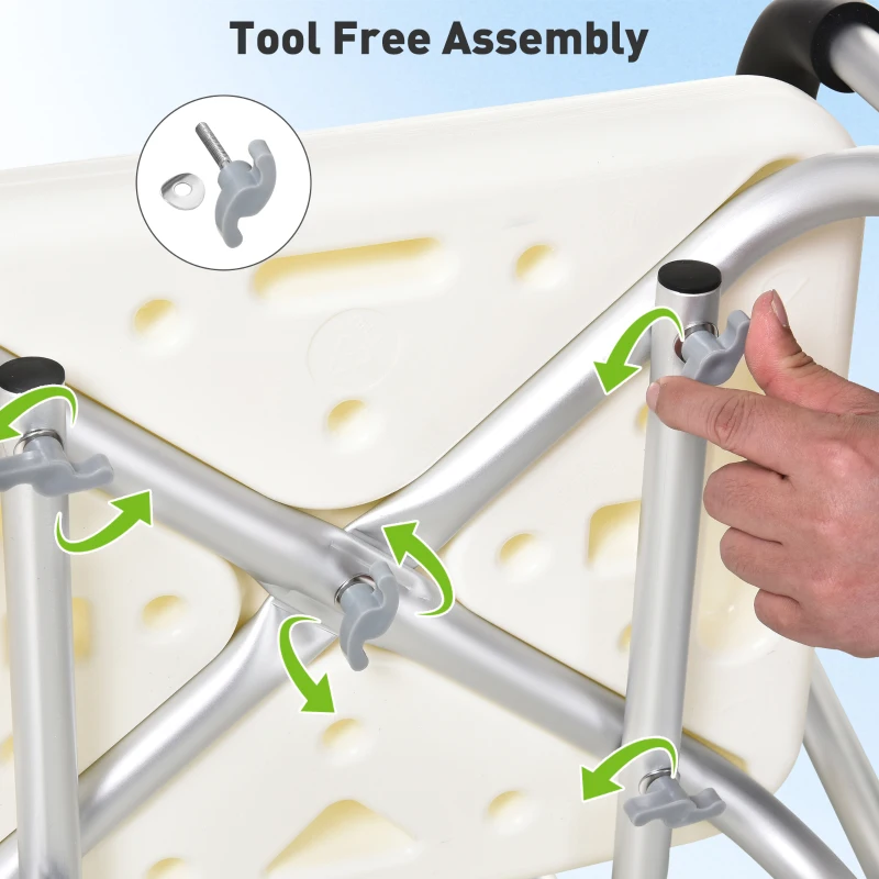 HOMCOM Adjustable Medical Shower Chair with Back, Bathtub Bench Bath Seat with Padded Arms, Non Slip Tub Safety for Disabled, Seniors, Elderly