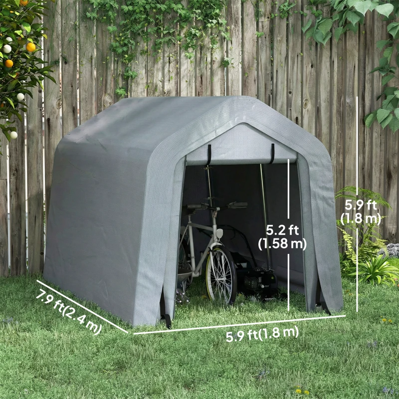 Outsunny 8' x 6' Carport with Sidewalls and Roll-up Door, Outdoor Storage Shelter for Motorcycle and Car, Dark Grey