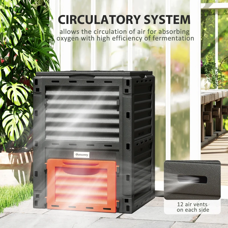 Outsunny Garden Compost Bin 80 Gallon Outdoor Large Capacity Composter Fast Create Fertile Soil Aerating Box, Orange