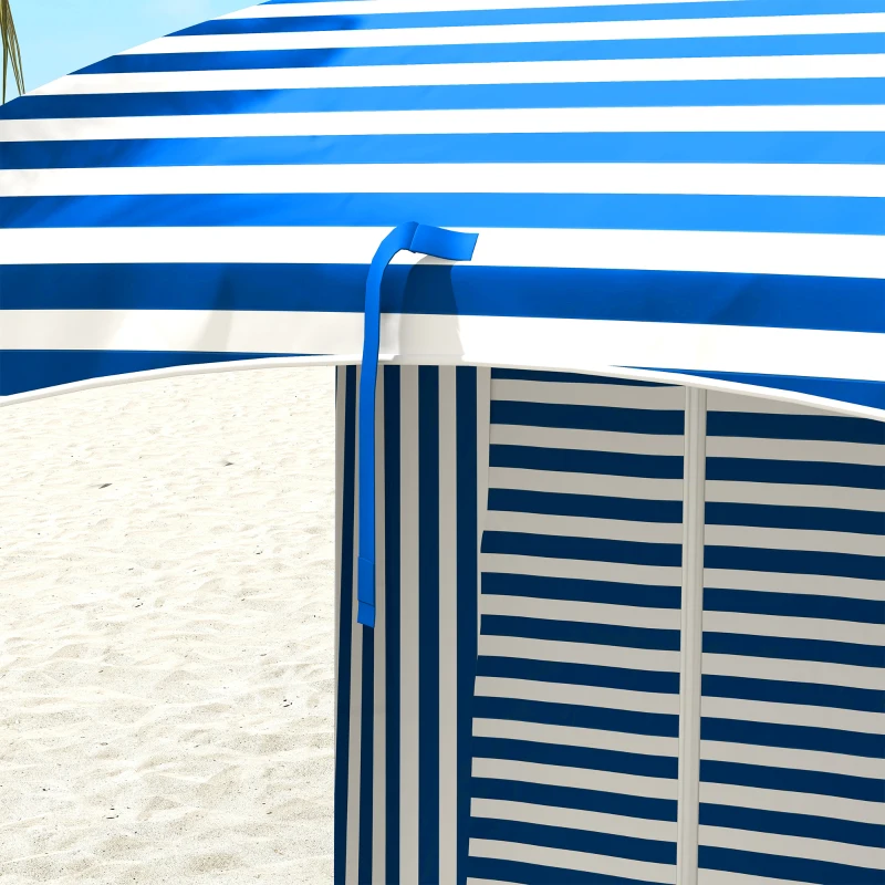 Outsunny 70.1" L x 70.1" W Cabana Umbrella with Walls, Vents, Ruffles, Carry Bag, Beach Umbrella, Blue White Stripe