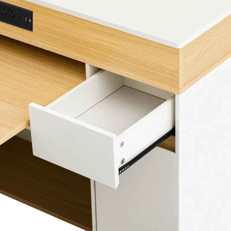 Extendable Rolling Kitchen Island with Folding Top, Versatile Kitchen Cart with Windows, 74" L x 43.5" W x 37.5" H, Creamy White+Natural