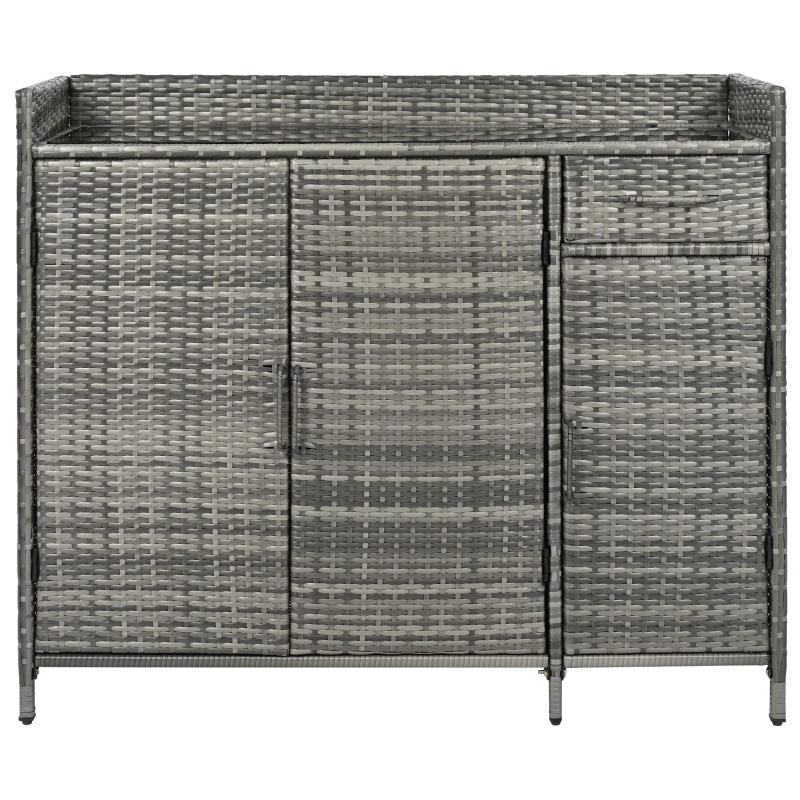 Wicker Outdoor Storage Cabinet with 3 Doors and a Drawer, Weatherproof Bar Table for Patio or Garden, 47.5'' L x 16'' W x 39.5'' H, Grey