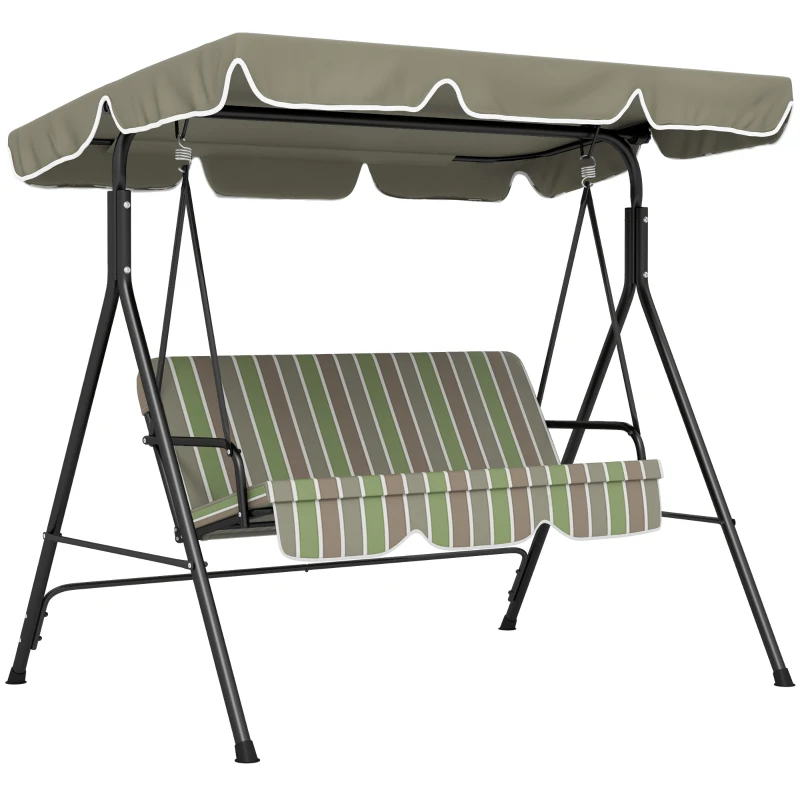 Outsunny 3-Seater Outdoor Porch Swing with Adjustable Canopy, Patio Swing Chair for Garden, Poolside, Backyard, Green and Brown