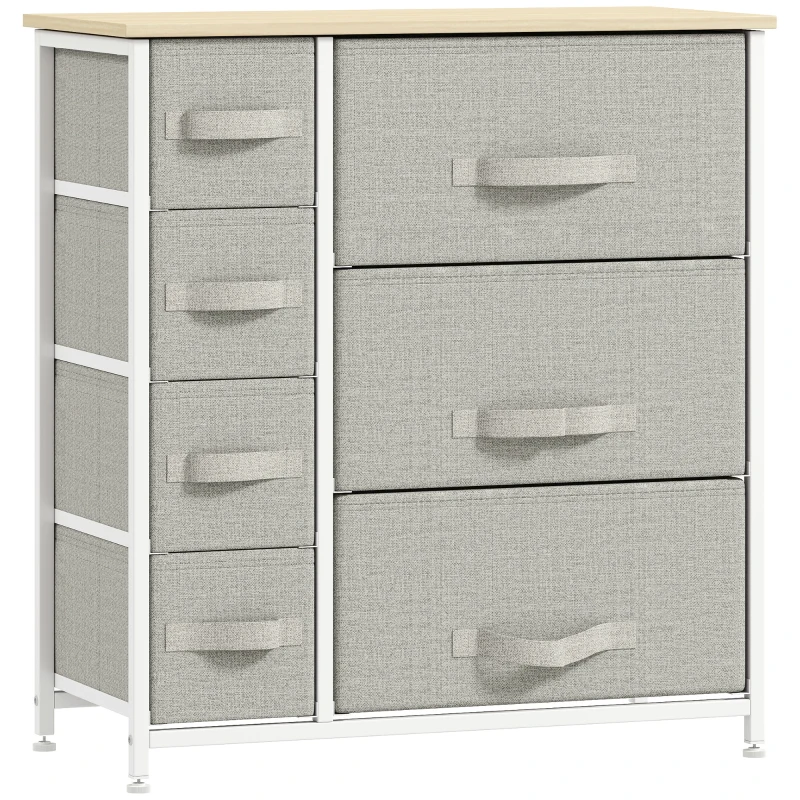 HOMCOM Dresser for Bedroom with 7 Drawers, Chest of Drawers with Metal Frame, Fabric Dresser for Living Room, Light Grey