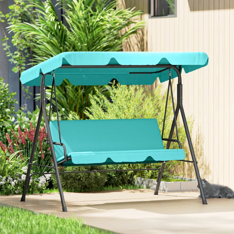 Outsunny 3-Seater Outdoor Porch Swing with Adjustable Canopy, Patio Swing Chair for Garden, Poolside, Backyard, Teal