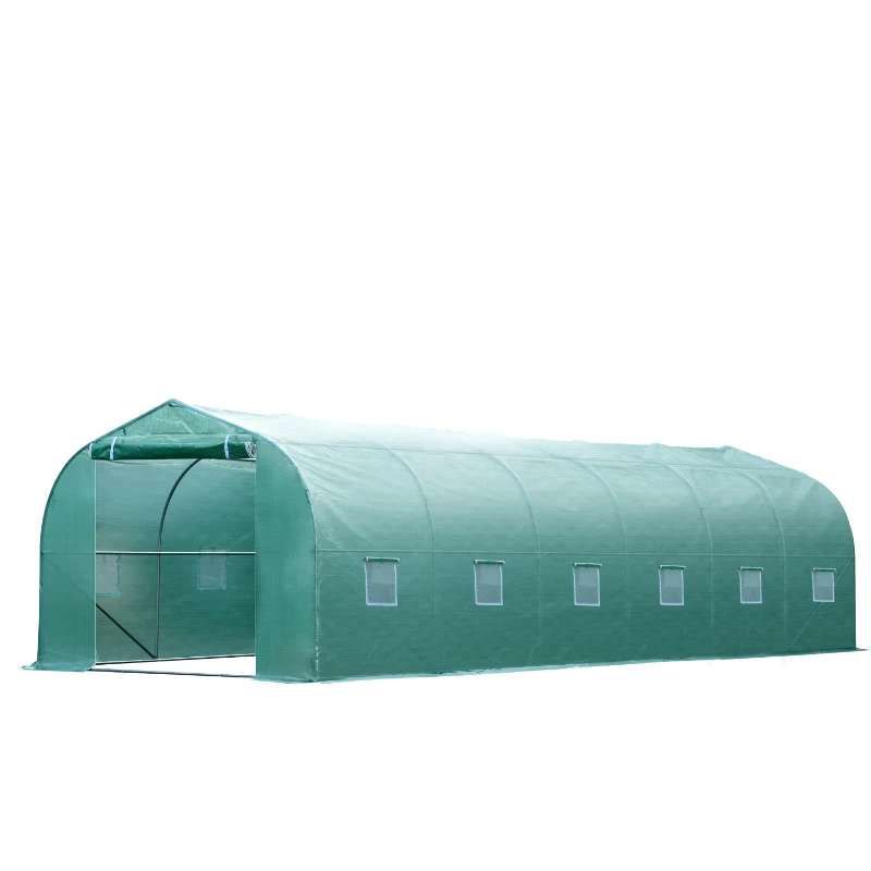 Outsunny 26' x 10' x 7' Walk-In Greenhouse Tunnel, Large Gardening Plant Hot House with 12 Windows and Zipper Doors for Backyard, Green