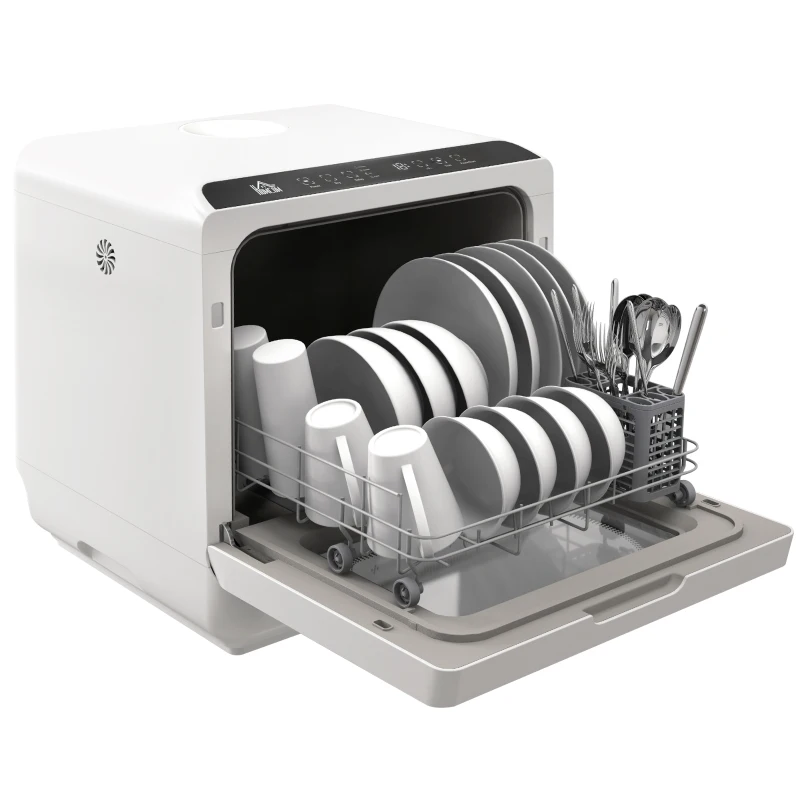 HOMCOM Portable Dishwasher, Counter Dishwasher with 4 Place Settings, 5 Washing Programs, Air-Dry Function, 6L Water Tank