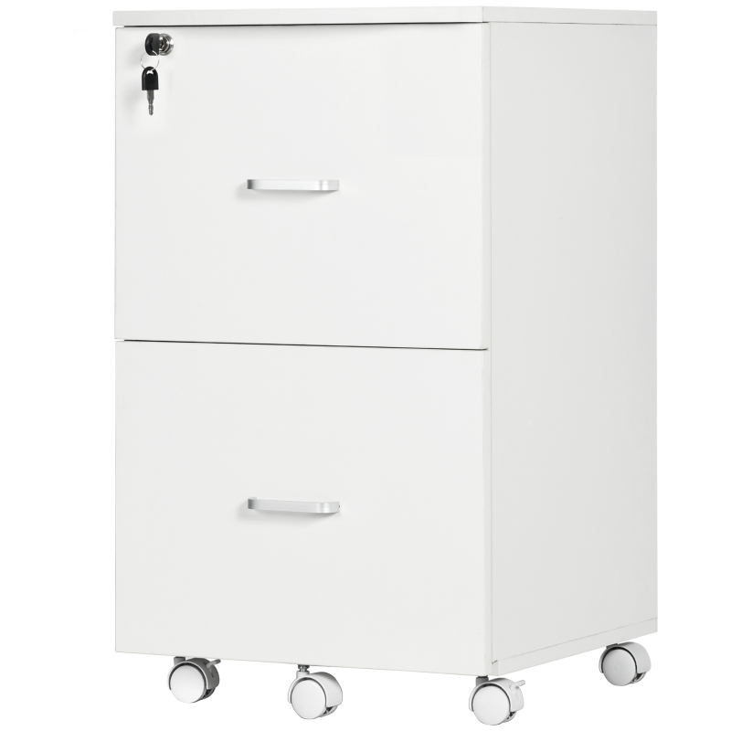 Vinsetto 2 Drawer File Cabinet with Lock, Small Rolling Filing Cabinet for A4, Letter-Size Documents, Printer Stand for Home Office, 17" x 17.75" x 28.25", White
